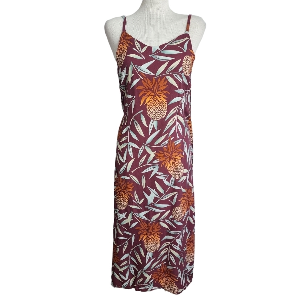 Blue Sky Vintage Pineapple Print Spaghetti Straps Maxi Women's Dress Size M NWOT